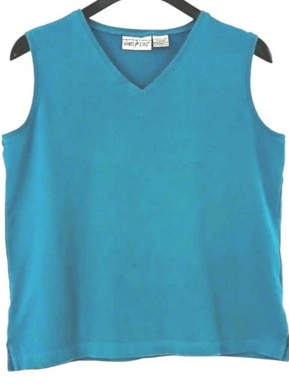 White Stag Ladies L Top Teal Blue Sleeveless V-Neck